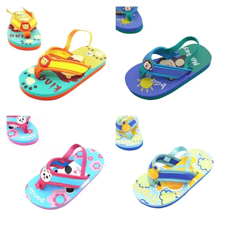 2024 Summer Children Cute Cartoon Animal Slippers Beach Shoes Kids Flip Flops Elastic Band Anti-slip Sandals Boys Girls Slippers