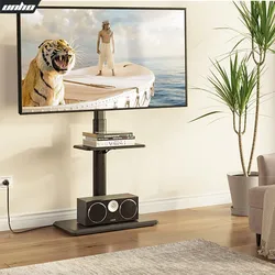 Support TV Mural pour Télévision: Pied TV Universel pour Écrans Plats de 32-65 Pouces, Hauteur Réglable et Inclinable +/-15° Fixation TV sur Pied avec Étagères VESA 600x400 Charge 30kg