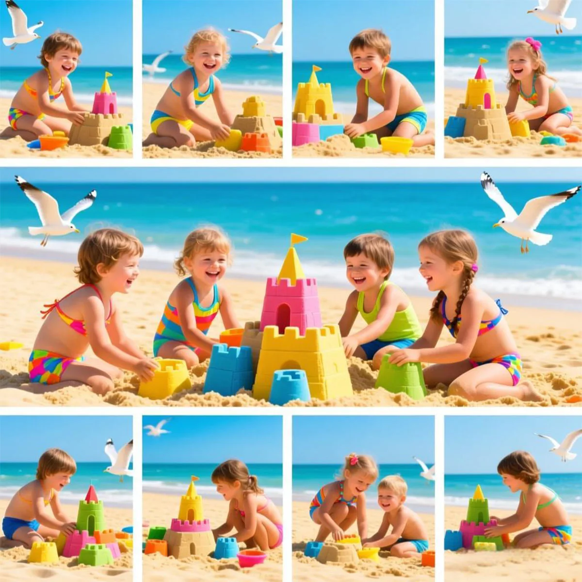 ของเล่นชายหาดฤดูร้อน ของขวัญสำหรับเด็กชายและเด็กหญิง ของเล่นทรายสำหรับเด็ก แม่พิมพ์สร้างปราสาททราย กิจกรรมทรายและน้ำกลางแจ้ง โต๊ะทรายเสริมพัฒนาการ