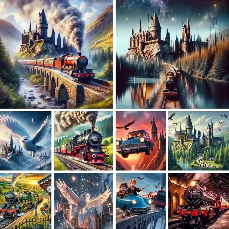 2025 nuevo tren mágico de Harry Potter 5D DIY pintura de diamante taladro completo cartel de escuela de magia punto de cruz arte de Potter Academia oscura