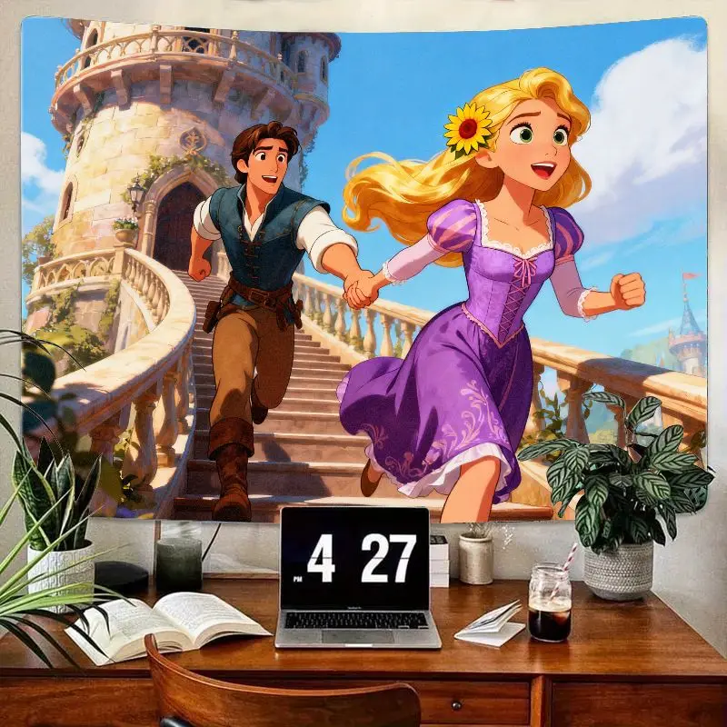 1 шт., гобелен Disney Tangled Rapunzel Flynn Rider, гобелен принцессы, настенное искусство для гостиной, спальни, общежития, декор, подарок для фанатов
