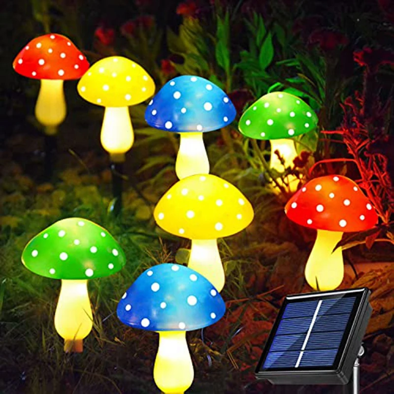Lâmpada solar inteligente de cogumelo, à prova d'água, multicolorida, cogumelo, lâmpada led para natal, dia das bruxas, jardim, quintal, gramado, 8 peças