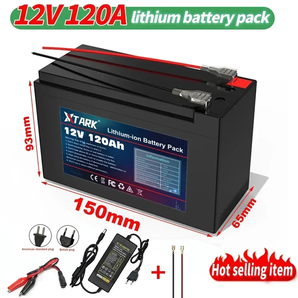 

12V 120Ah Rechargeable Battery With BMS for solar energy, Fish Finder, Scooter, Light, Kids Car, with Charger lithium battery