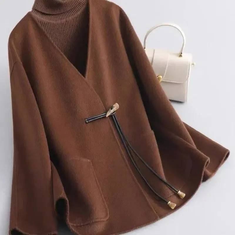 

2025 Autumn Winter New Woolen Jacket Women Loose Mid Long Coat Famale High-end Double-sided Woolen Outerwear Ladies Casual Tops