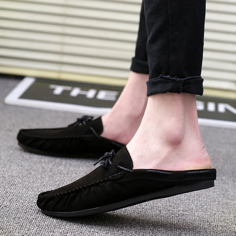 Summer Bowknot Half Shoes For Men Dress Shoes Mules Man Slides Leather Casual Shoes Backless Loafers Slippers Flats Sandals 2023