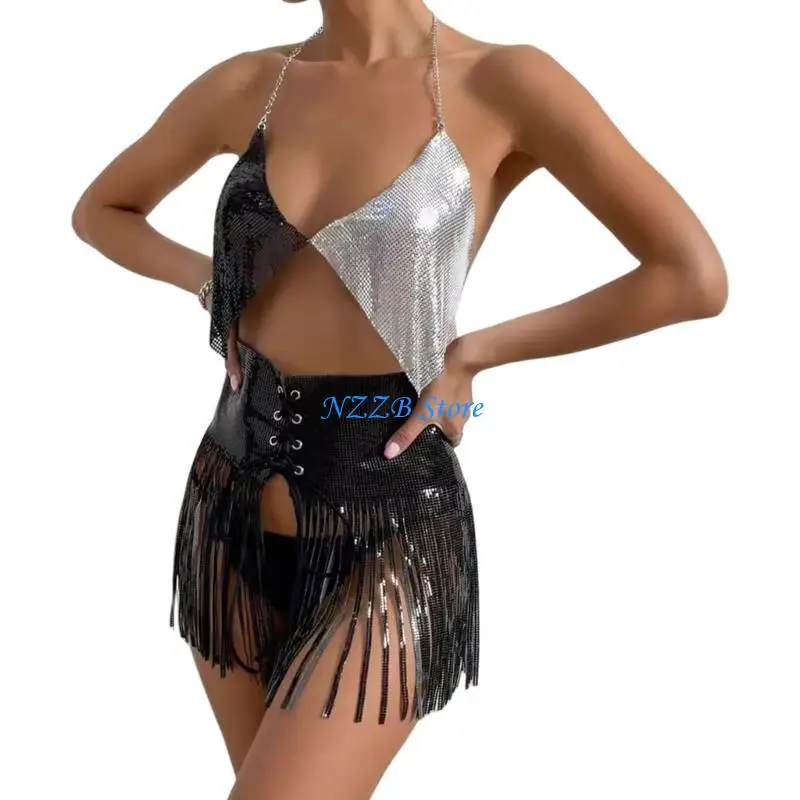 

Seekins T21F Seecests наряд для тела пляжная одежда сексуально Halterneck Bra Top и высокая талия Юбка Хип -шарф для женщин
