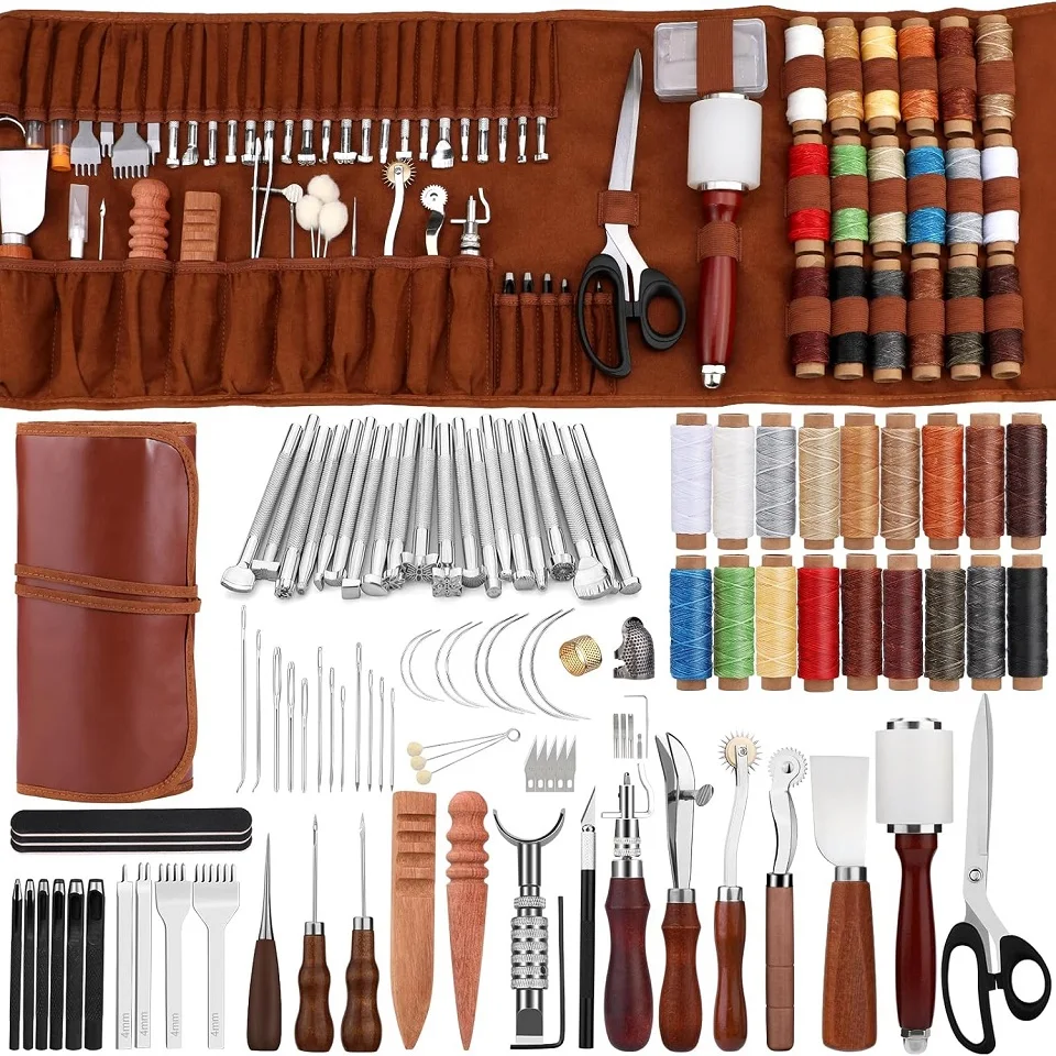 

IMAZY Leather Working Tool for Carving Punching Sewing Stamping Cutting Leatherworking Tooling Supplies for DIY Leather Crafts