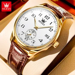 OLEVS-Reloj de pulsera de cuero para hombre, cronógrafo informal de negocios, resistente al agua, de cuarzo, de marca Original, superventas