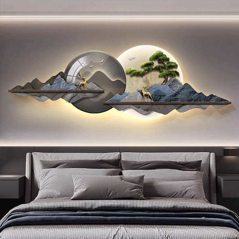 

LED luminous bedroom bedside decorative painting with backer living room mural light luxury high-end