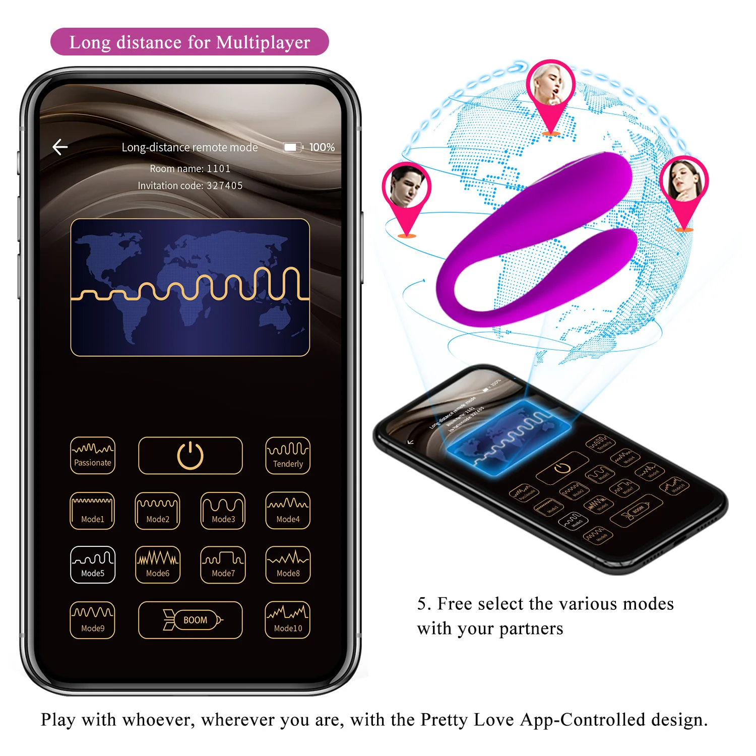 Bluetooth Connect App Control Pretty Love Wireless Vibrator 12 Speeds Clitoris G Spot Strapon Vibrators For Woman Sex Toys.