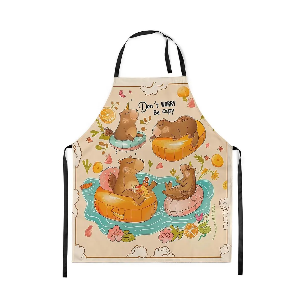 

Capybara Apron Summer Swimming Pool Apron Cartoon Animals Kitchen Apron