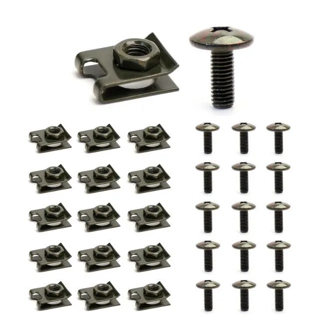 Garde-boue de capot de voiture, 15 pièces, plaque d'immatriculation de pare-chocs, attaches en forme de U avec trou de vis M6 en acier au carbone