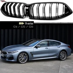 Dual Line Piano Black Front Bumper Kidney Hood Grille For BMW 8 Series G14 G15 G16 2019+ Replacement Racing Grills Car Styling