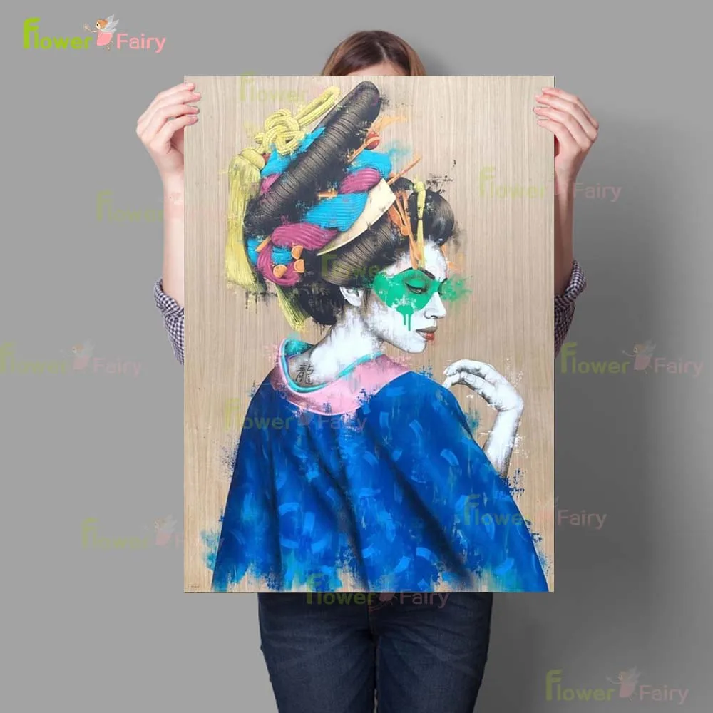 Geisha Girl Portrait Nordic Poster Colorful Women Wall Art Canvas Painting Wall Pictures For Living Room Home Decor Unframed