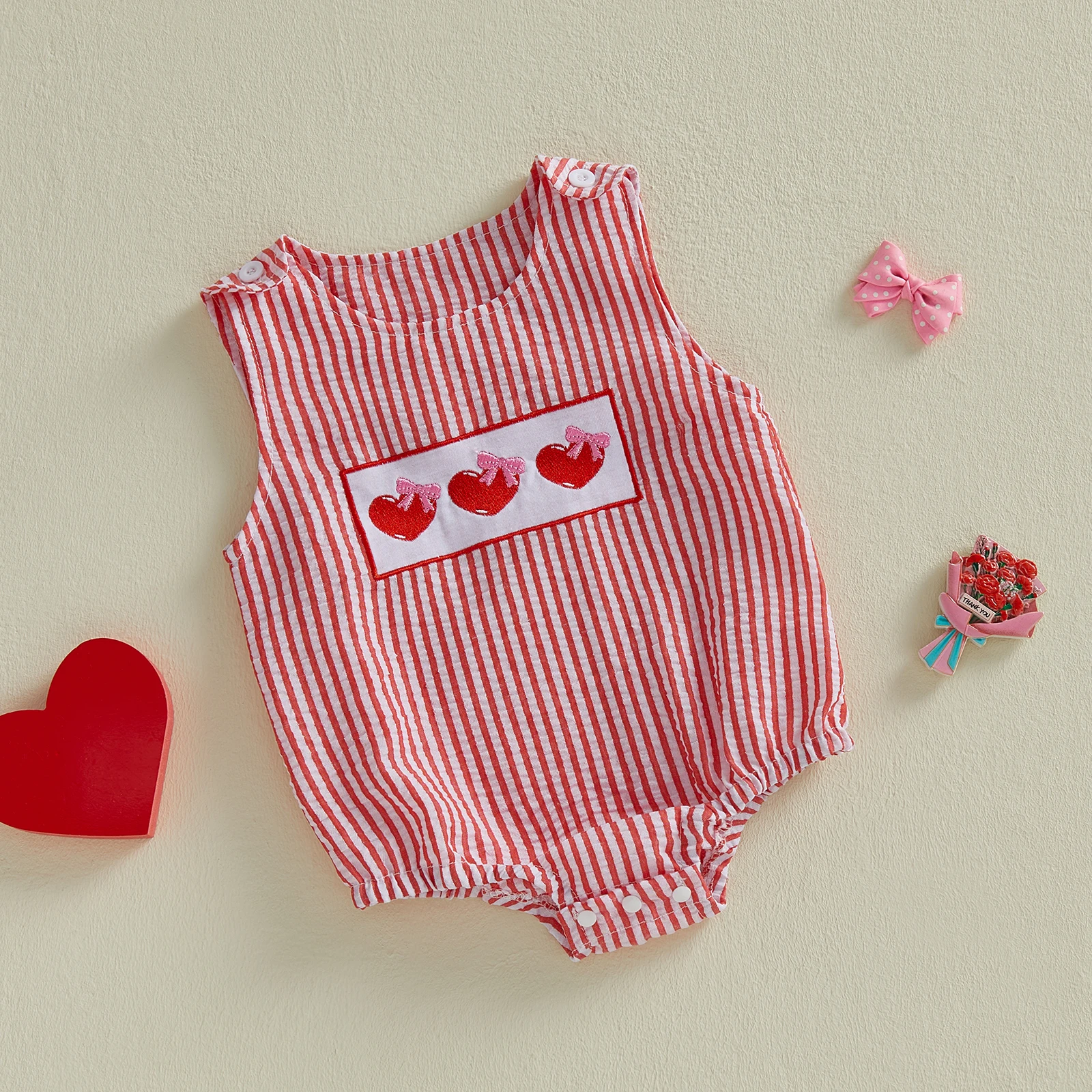 

Домашняя одежда для новорожденных девочек, полосатый комбинезон без рукавов с вышивкой в виде сердца и банта, весенне-летняя одежда