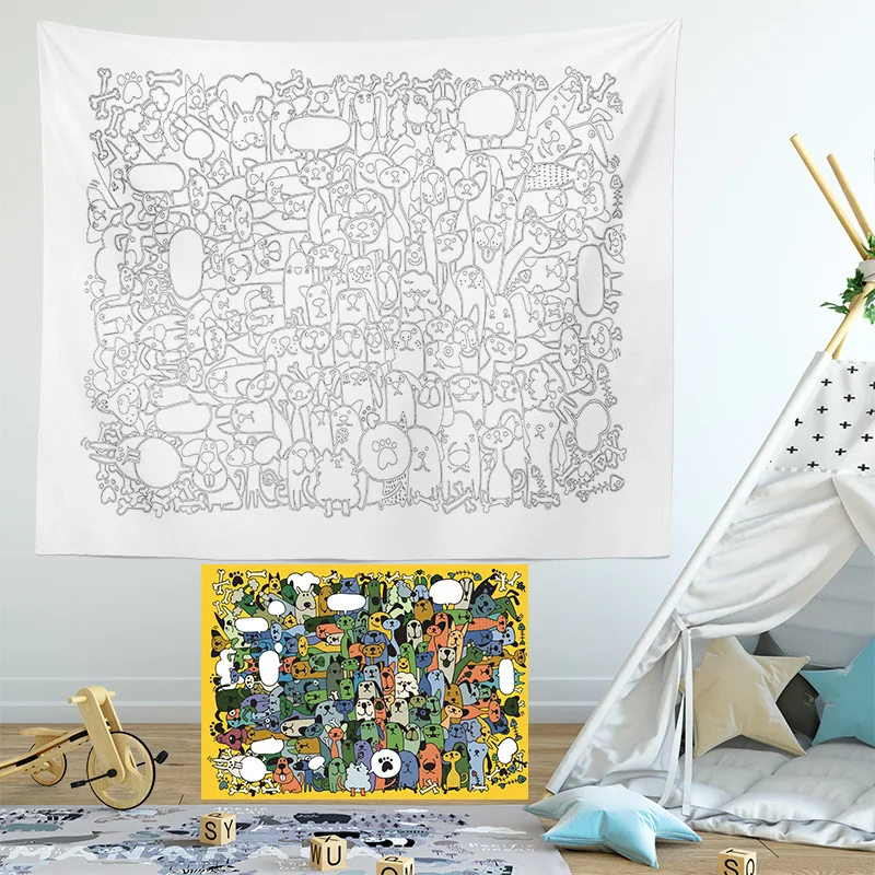 Coloring Tapestry Graffiti Art, Custom Tapestry Waterproof Rolled Edge Design, Your Photo Customizable for Room Wall Decoration