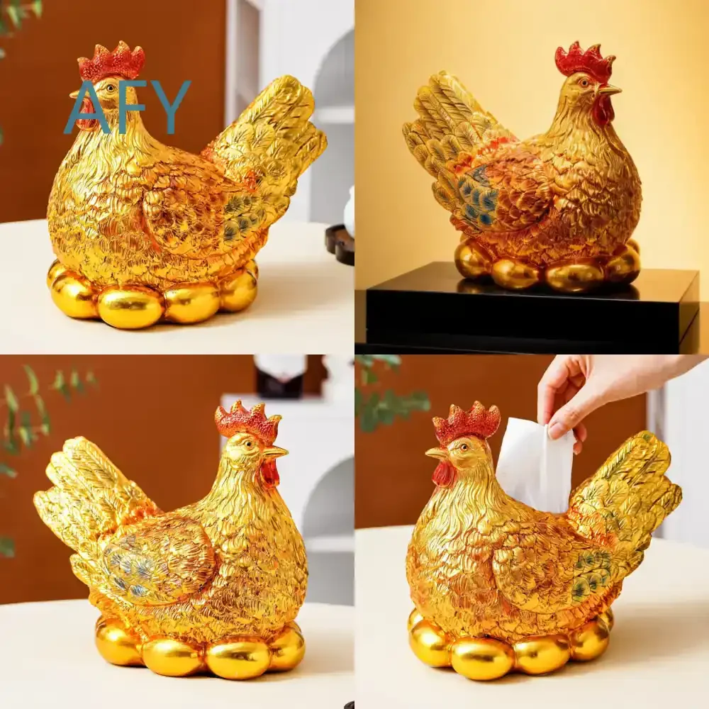 Golden Rooster Ornaments for Zodiac Decor for New Home Opening Housewarming Living Room Entrance Decoration Hen Laying Eggs
