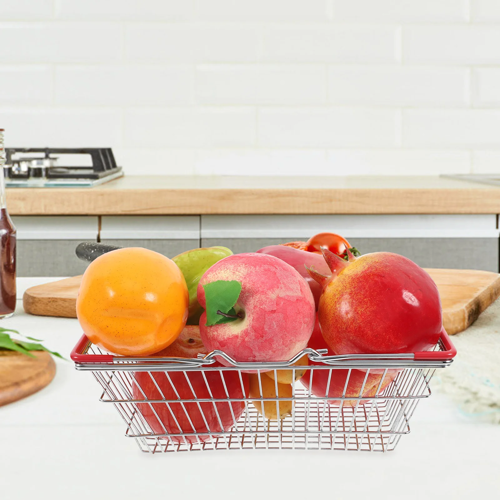Mini cesta de compras pequeña de hierro para niños, cesta de comestibles con asa, contenedor organizador, contenedor para huevos, frutas, verduras, aperitivos Mini