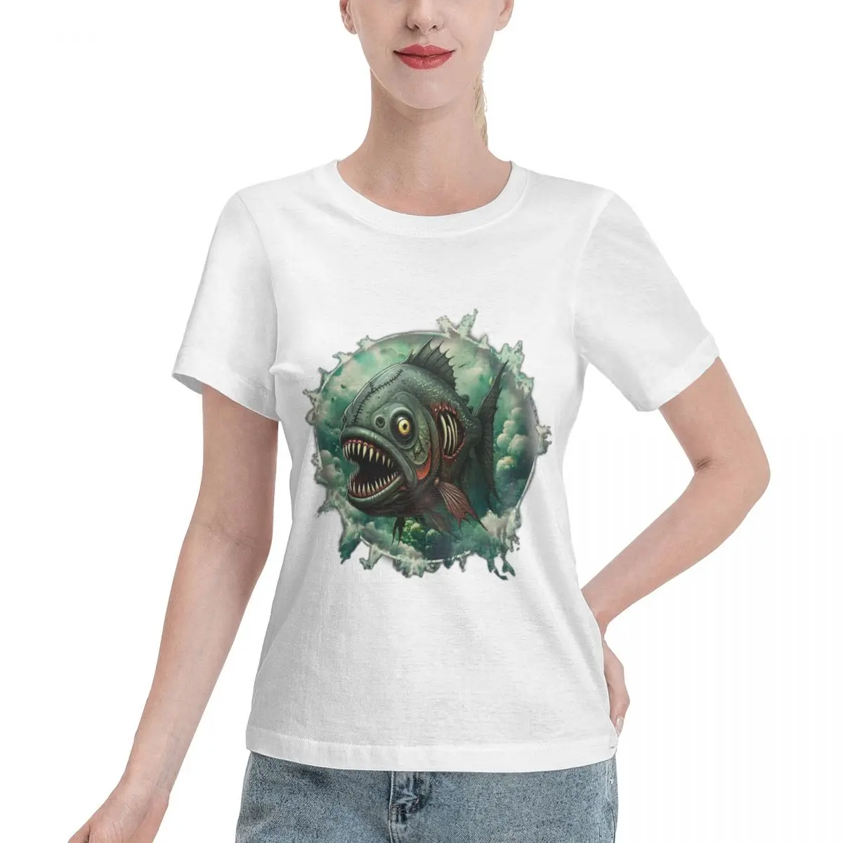 Go To Top Piranha Terror Women's T-shirt Home Wear Classic Solid Tee