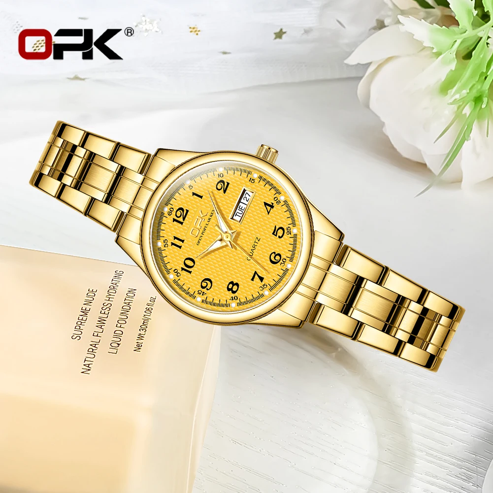 OPK 8110 Women's Watch Elegance Slender Dial Quartz Watch Week Calendar HD Luminous Function Waterproof Digital Scale Watch