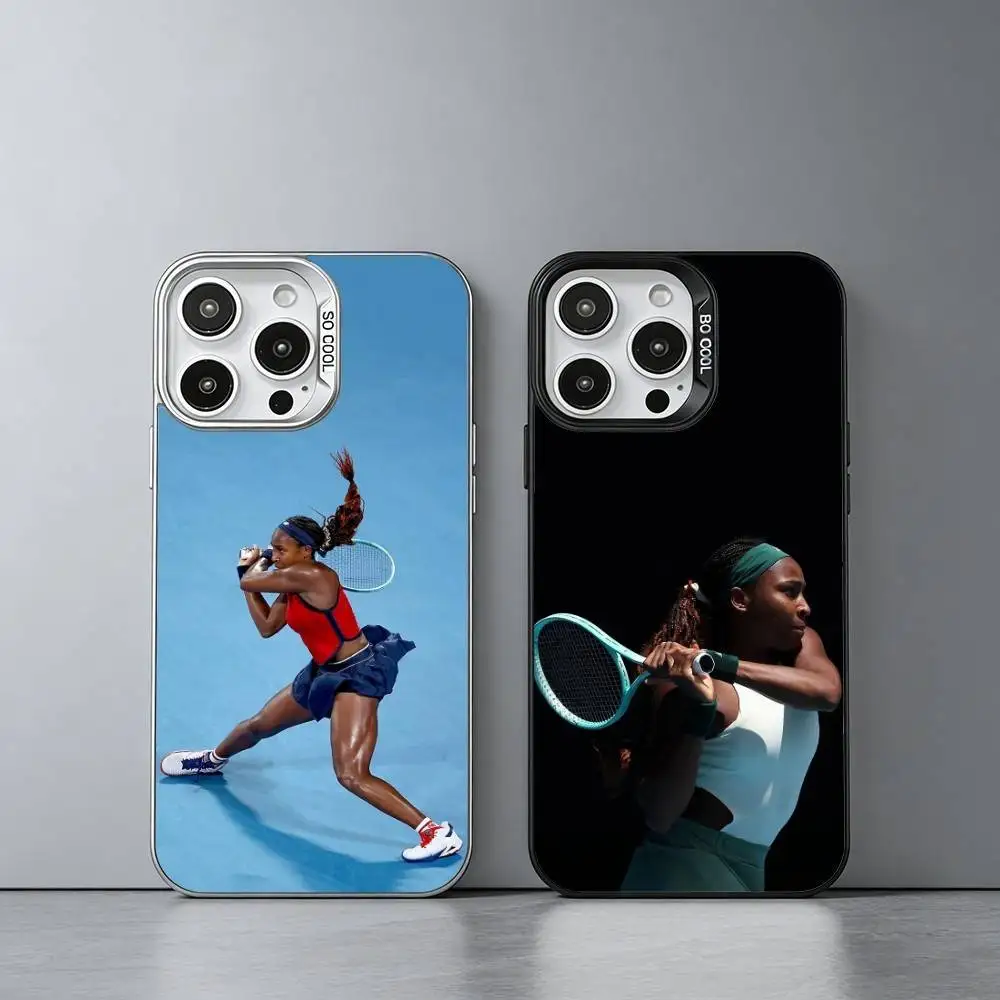 

T-Tennis S-Star C-Coco Gauff Phone Case For iPhone 17,16,15,14,13,12,11 Plus,Pro Max,XS,Colored silver phone case