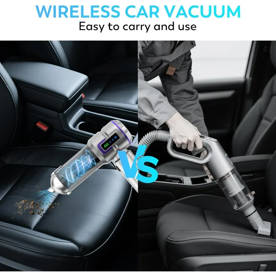 Aspirador de coche, aspirador de coche portátil de alta potencia de 22000PA y plumero de aire, miniaspiradora inalámbrica con pantalla LED, para Hom