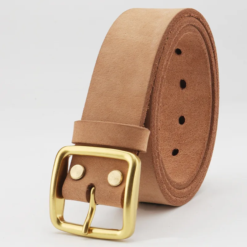 Men's First Layer Cowhide Belt Solid Brass Buckle Genuine Leather Strap Vintage Casual Cowboy Work Jeans Pin Buckle Belt for Men