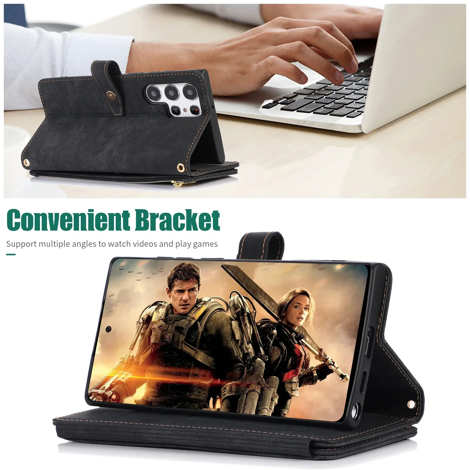 Handyhülle für Samsung Galaxy S23 S24 FE S25 S26 Ultra Edge Plus A16 A06 A26 A36 A56 A27 A37 A57 Cover Reißverschluss-Brieftasche Crossbody – Detail 4