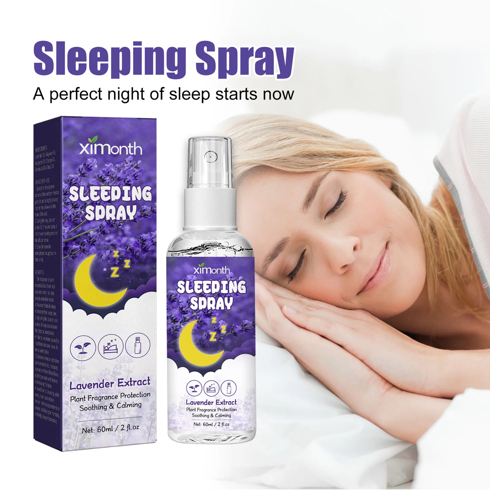 

60ml Bedtime Calming Lavender Sleep Spray Improving Insomnia Sleep Disorders Sleep Spray for Improving Nighttime Sleep Quality