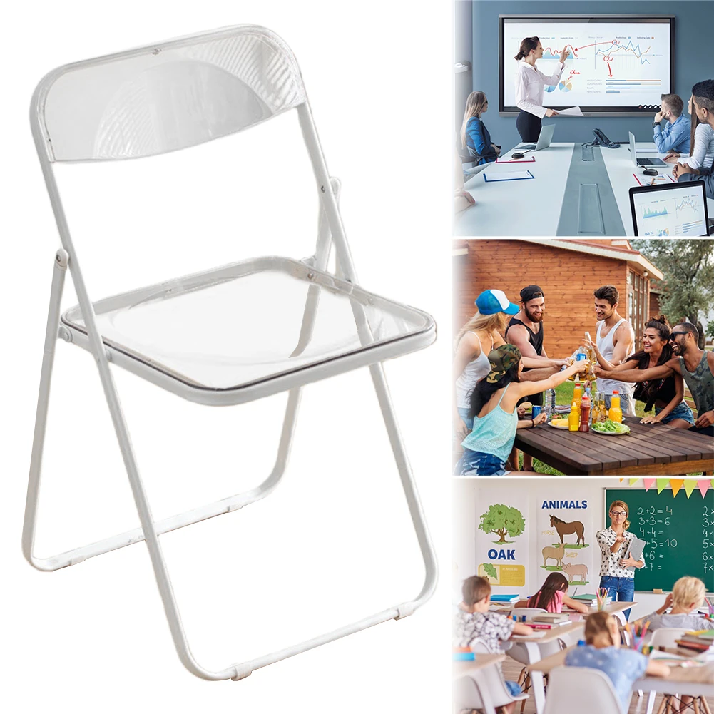 Transparent Folding Chairs Acrylic with Chrome Frame Living Room Seat Lightweight for Living Room Office Waiting Room
