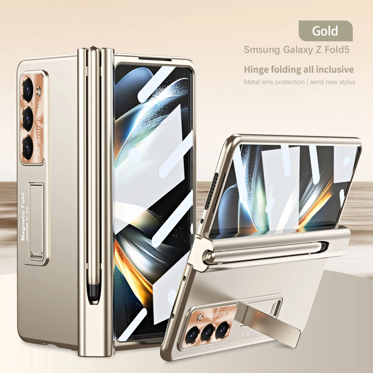 With Touch Pen For Samsung Galaxy Z Fold 6 5 4 3 Case Hinge Magnetic Shockproof Screen Protector Tempered Film Folding Cover