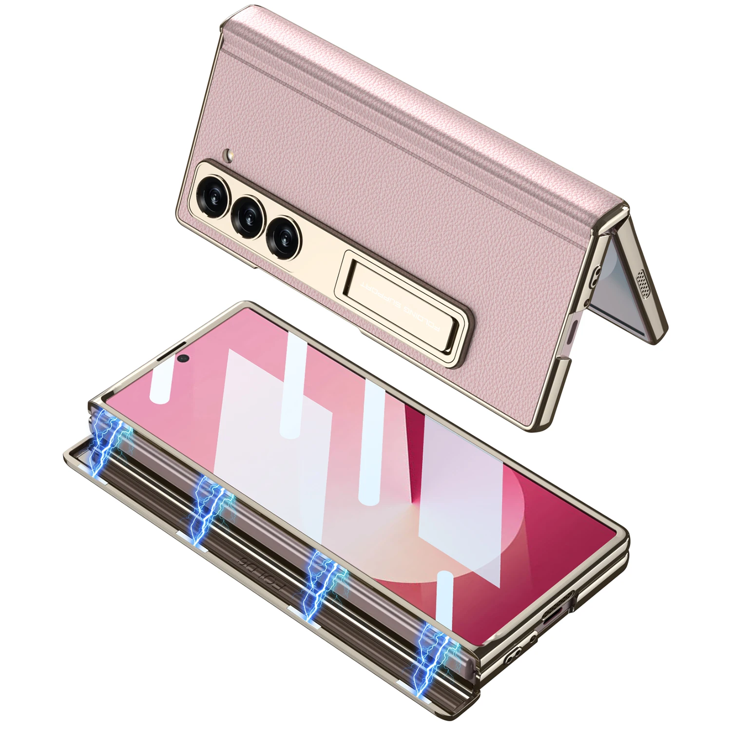 

For Samsung Galaxy Z Fold 6 Case Luxury Plating Hinge Leather Case Magnetic Hinge Bracket Plastic Hard Cover For Galaxy Z Fold 6