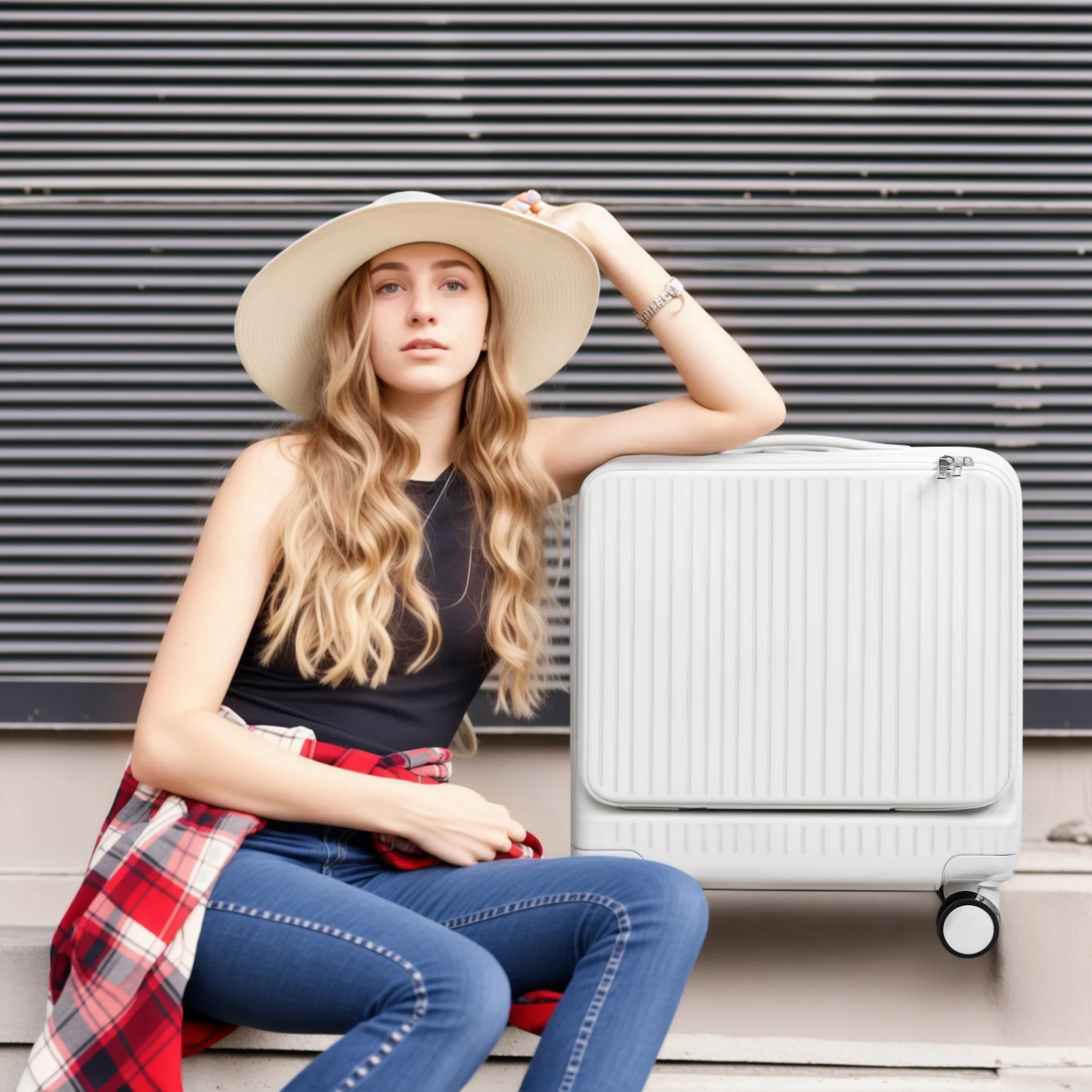 Hardside Mala com Suporte de Copo e Porta USB, Hard Shell Spinner Roda Bagagem, Abertura Frontal Carry on, 18"