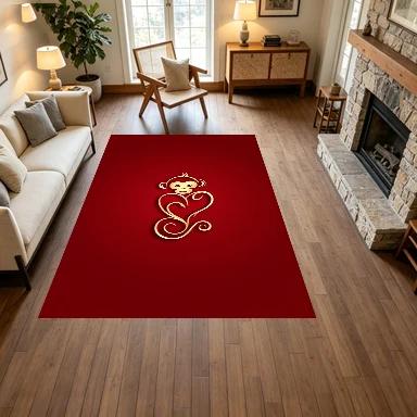 Golden Monkey Zodiac Logo Red Background Carpet Flooring, Chinese Style Non-Slip Floor Rug for Living Room Bedroom Home Decoration