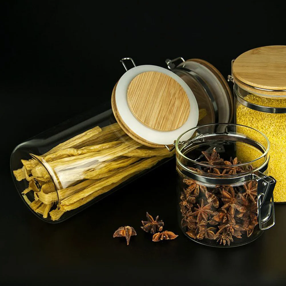 

1140Ml Glass Seal Jar Airtight Bamboo Lid with Metal Lock Moisture Proof Food Storage Container for Tea Coffee Beans Dry Goods