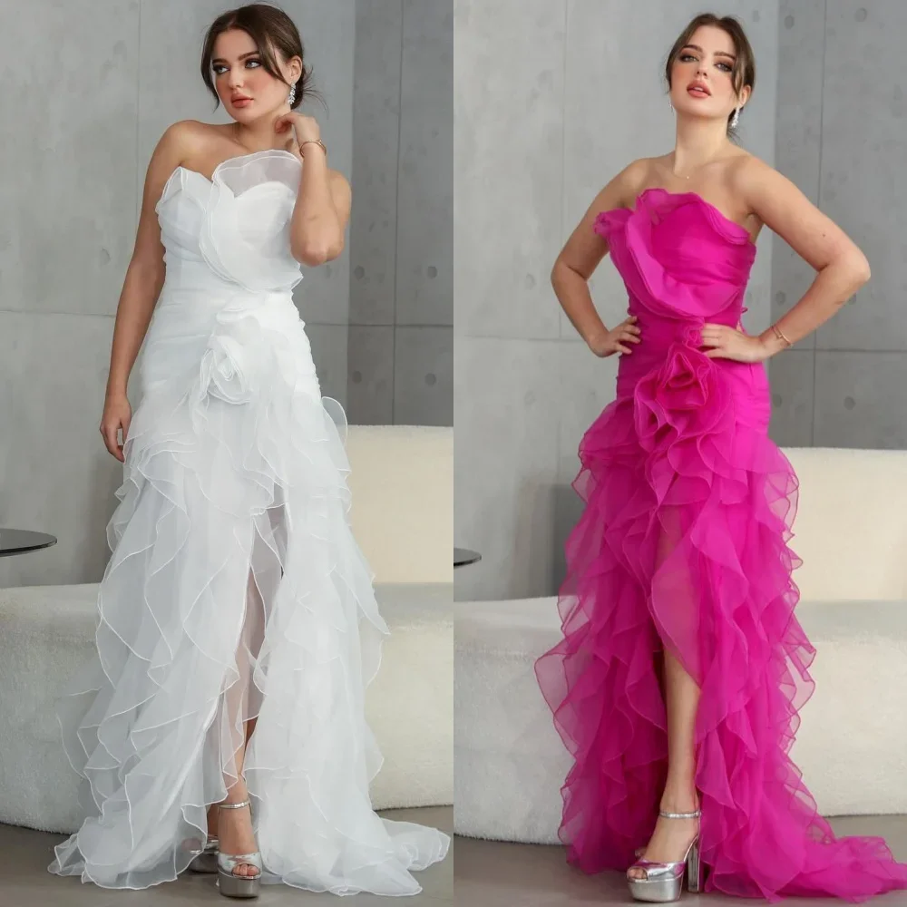 CustomizedElegant Strapless Sheath Sweep/Brush Quinceanera Dress Layered Organza Formal Occasion Gown Платье Свадебное С Рукавам