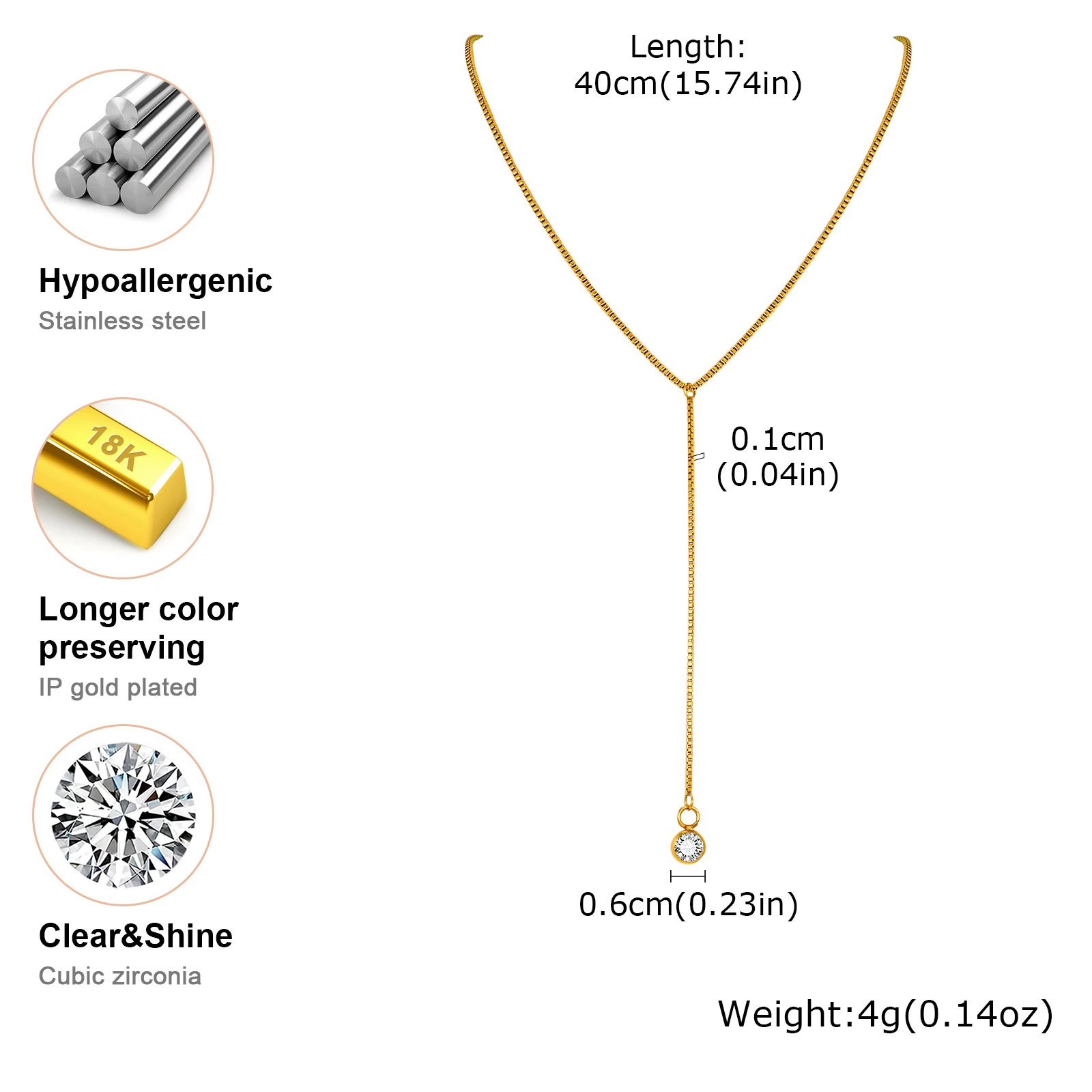 Vnox Gold Plated Y Necklace for Women,Dainty Lariat Necklace,Sexy Y Shaped Bar Zircon Bead Necklaces,CZ Stone Drop Necklace image 4