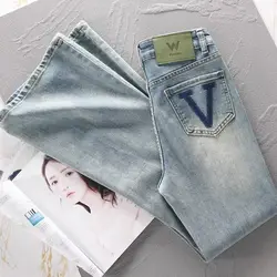 Korean Commute 2024 Spring Jeans Women's Solid Color High Waisted Button Zipper Pockets Slim Straight Bootcut Denim Flared Pants