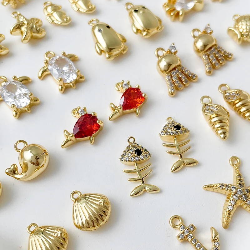 小さな金メッキの銅メッキマリンペンダント,1ピース,手作りのジュエリーブレスレット,ネックレス,アクセサリーチャーム