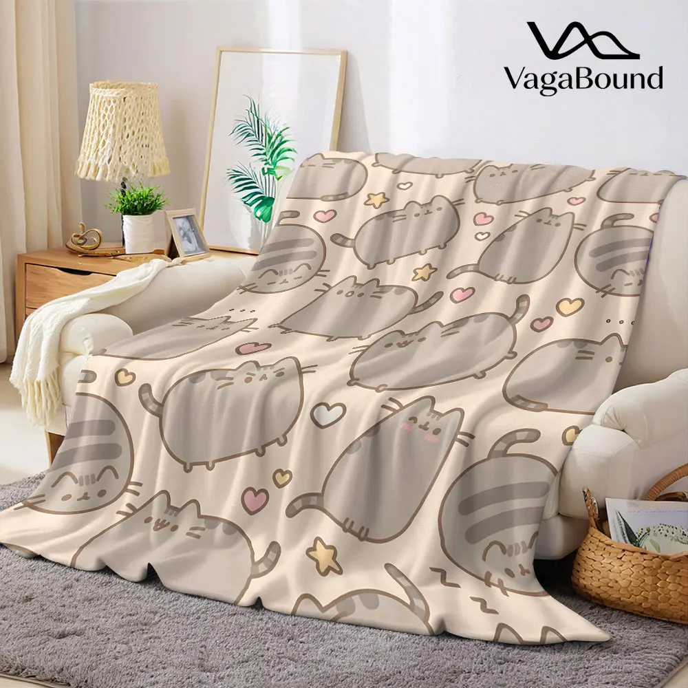 Linda Manta de Franela con Diseño de Gato Pusheen, Cálida y Suave, para Halloween, Navidad, Decoración Acogedora para el Sofá, Regalo Decorativo para Todas las Temporadas