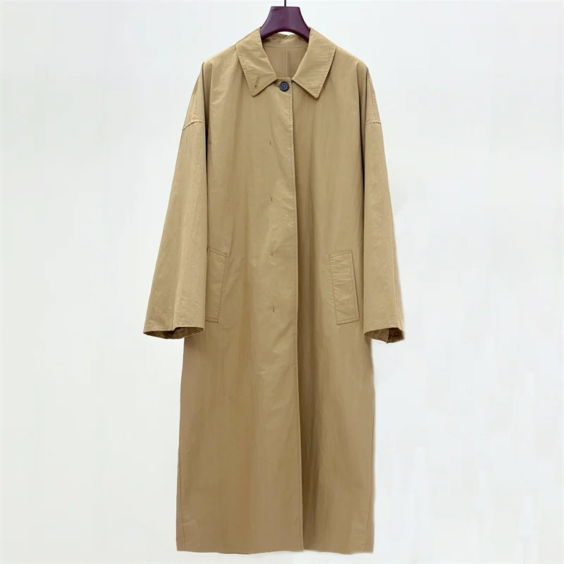 

Женский плащ, новинка осени 2025, однобортная облегающая женская ветровка, длинная куртка из смеси хлопка y2k, повседневная верхняя одежда
