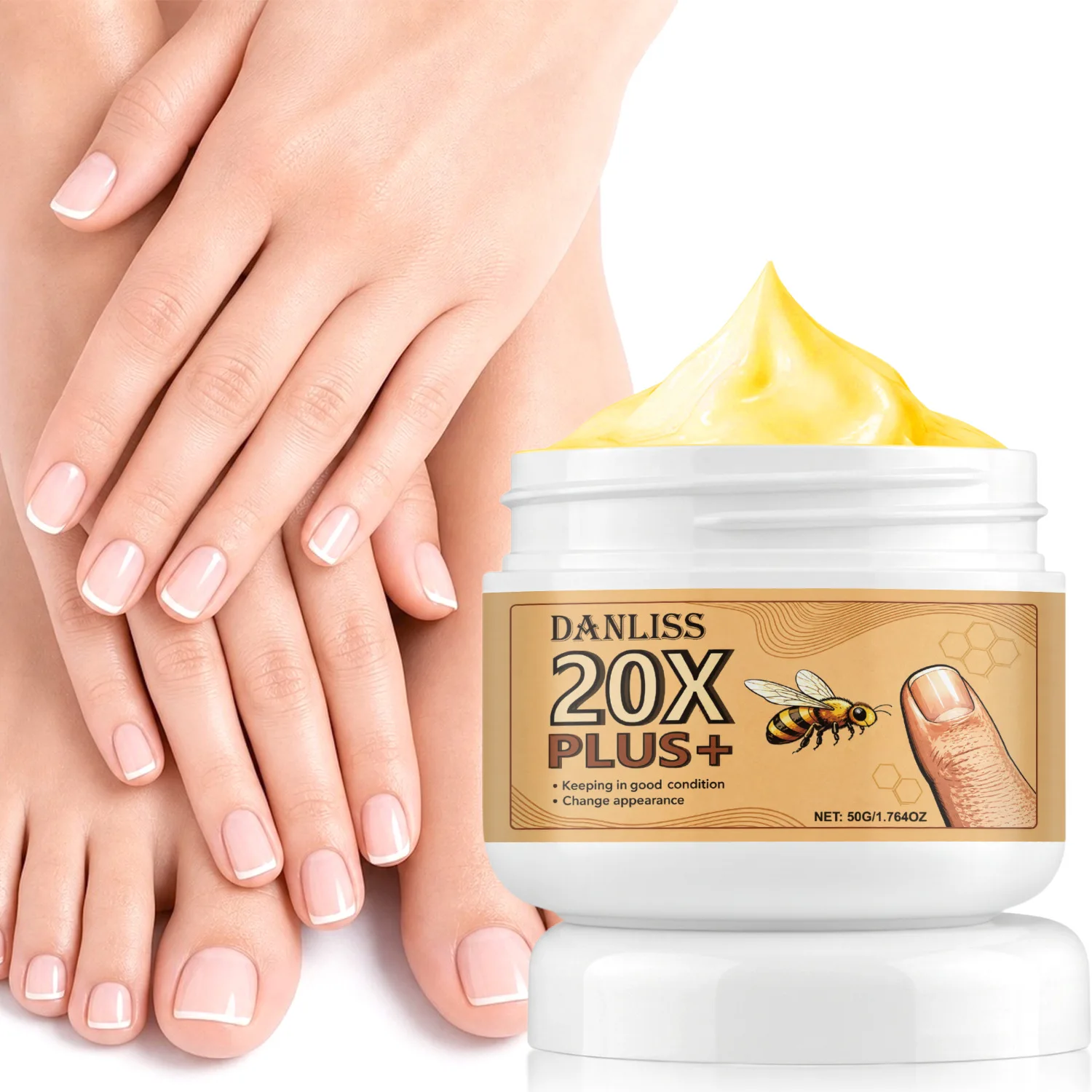 20X Plus+ Nail Cream, Honey Shea Butter Vitamin C Hyaluronic Acid, Deep Moisturizing Nail Strengthening.