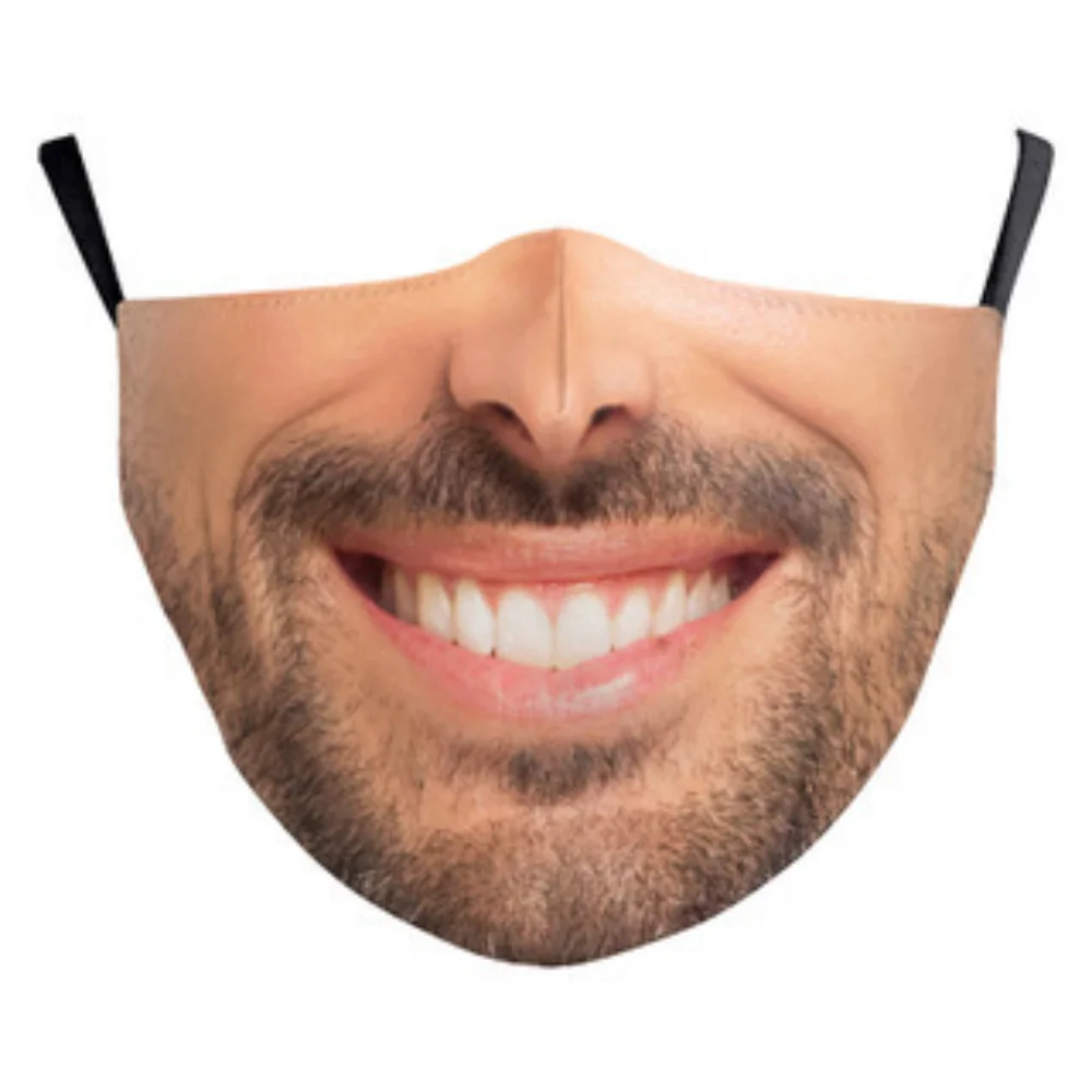 Breathable Fabric Funny Face Print Mask Reusable Non Disposable Human Face Expression Mask Skin Friendly Warm Face Cover