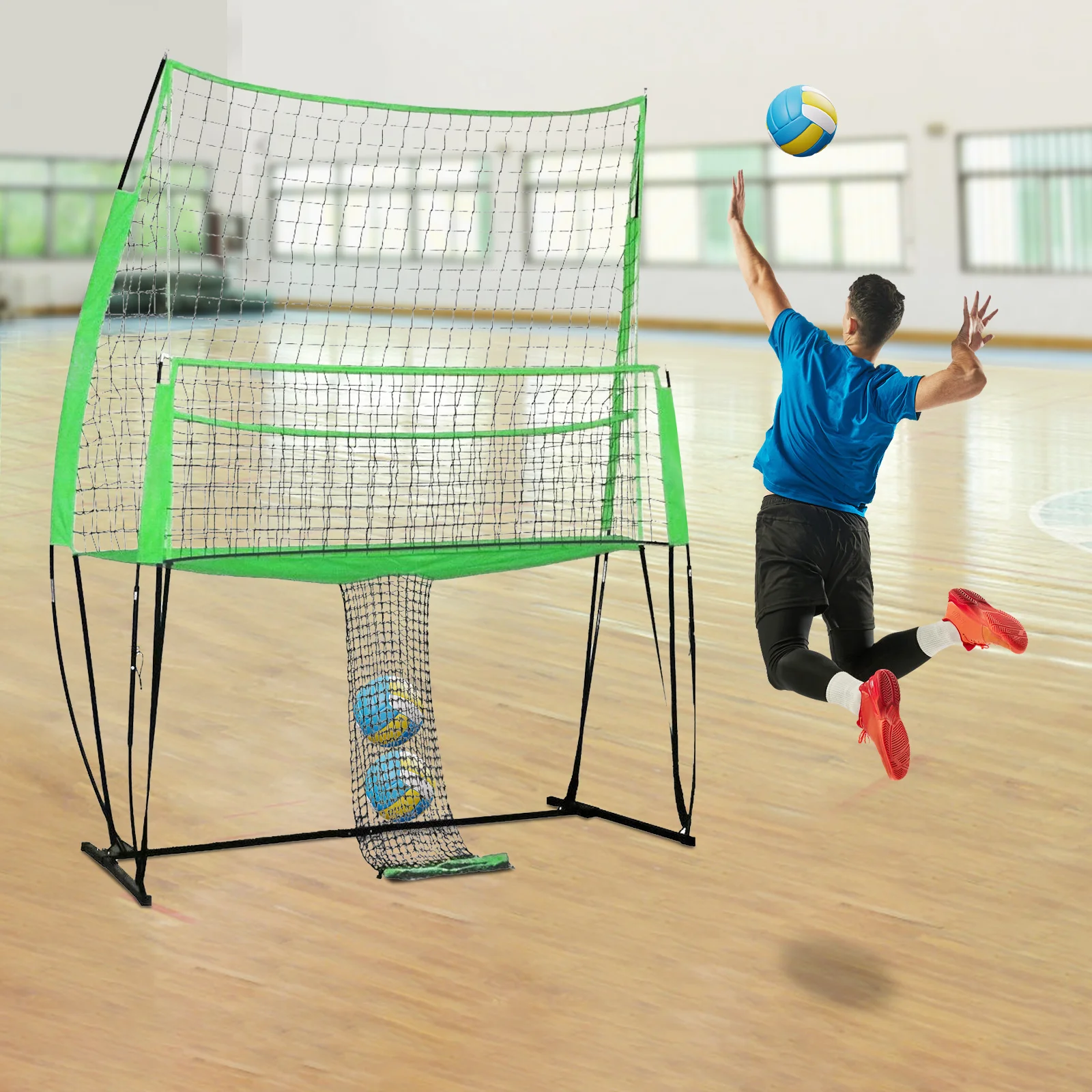 Volleyball Practice Net Station 8*11 FT Adjustable Net Perfect for Indoor and Outdoor Training