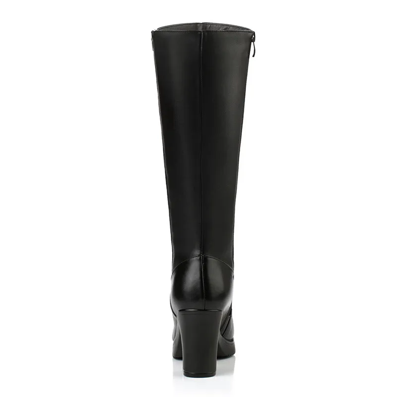 Women Winter Boots 2024 Genuine Leather boots high-heeled women long boots wool lined warm snow boots Lady Fashion shoes