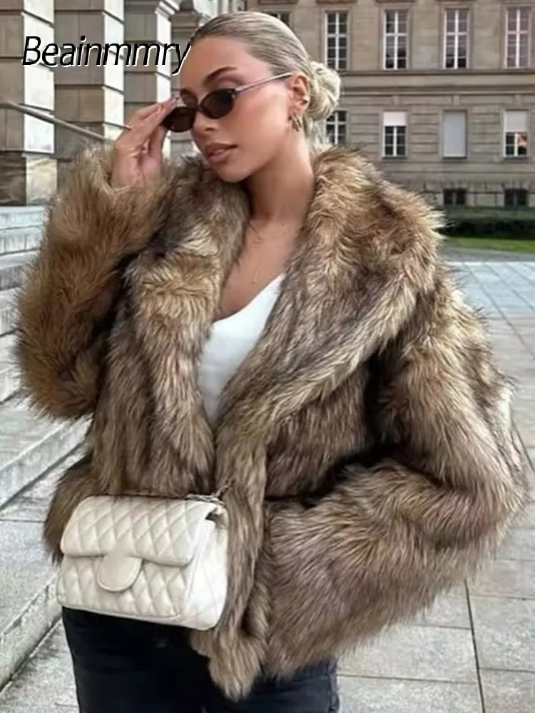 2025 Winter Frauen Faux Pelzmantel Mode Lange Hülse Lose Jacke Casual Oberbekleidung Chic V-ausschnitt Langarm Täglichen Straße Warme Mantel