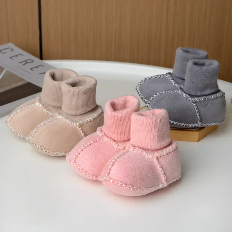 HoneyCherry Winter  Baby Soft Sole Toddler Shoes Warm Breathable Imitation Sheepskin Fur One Baby Shoes Floor Socks Indoor Shoes