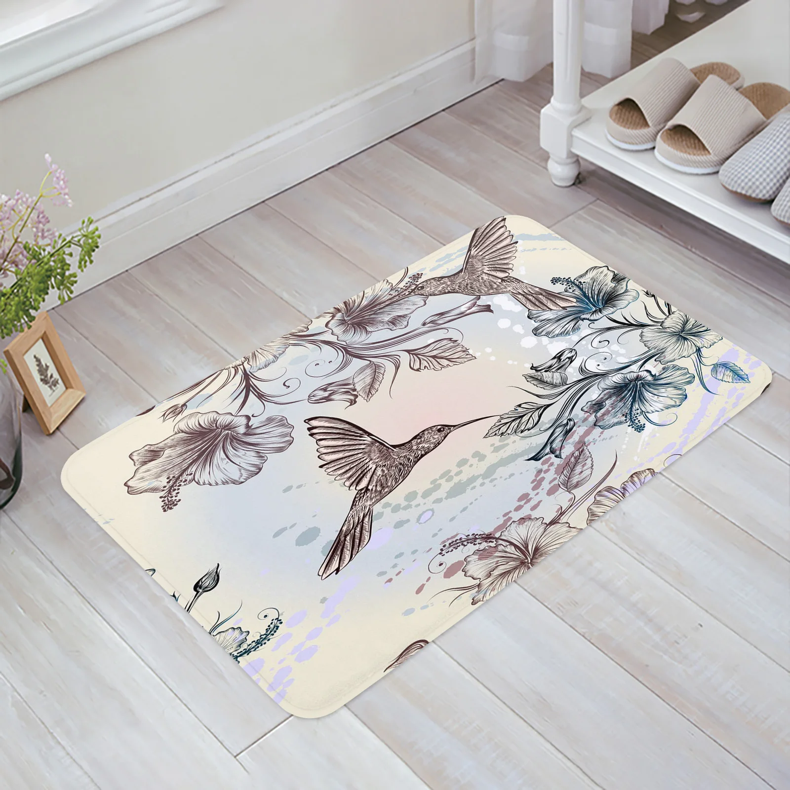 Hummingbird Hibiscus Flower Retro Kitchen Doormat Bedroom Bath Floor Carpet House Hold Carpet Door Mat Area Rugs Home Decor