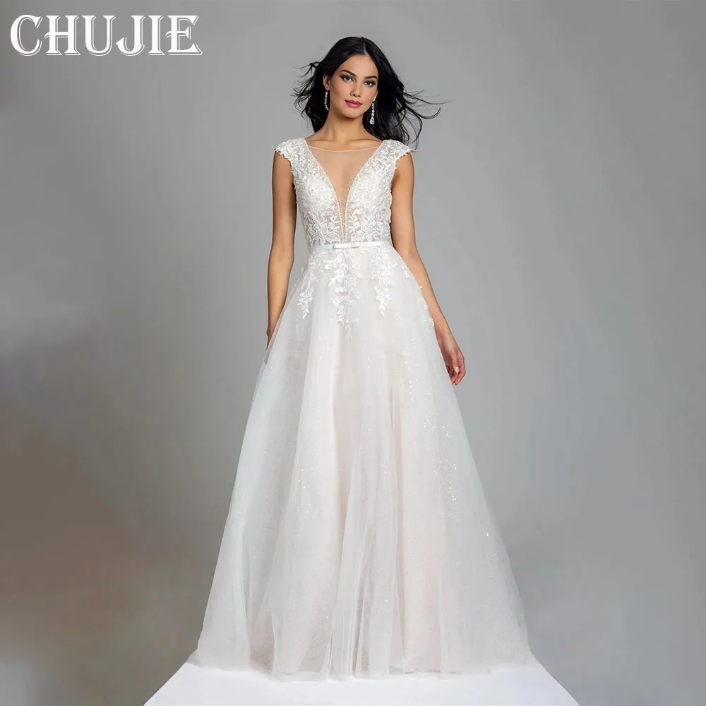 

Lace Appliques Wedding Dresses A Line PleatedBridal Gowns With Train Classic Custom Made Bride Dress Vestido de novia Plus Size