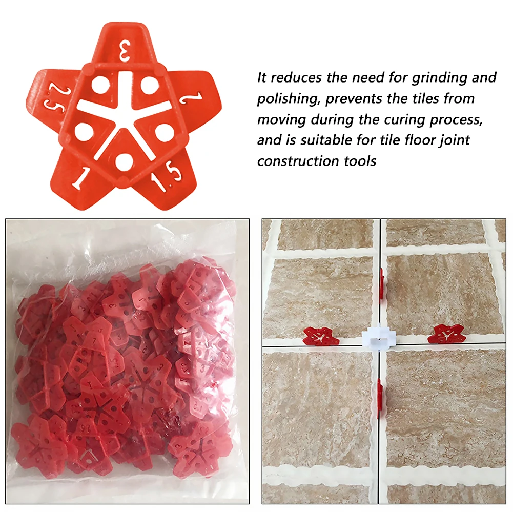 50pcs 5 in 1 Tile Spacer Plastic Ceramic Gap Locator Cross with 5 Specification Reusable Construction Tool for Floor Leveling